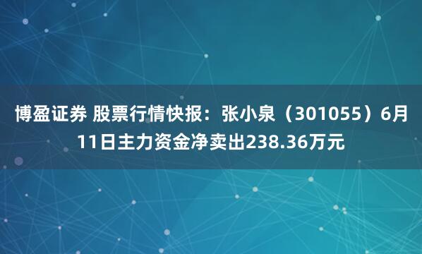 博盈证券 股票行情快报：张小泉（301055）6月11日主力资金净卖出238.36万元